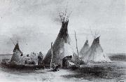 Karl Bodmer Lederzelte der Assiniboins nabe Fort oil painting